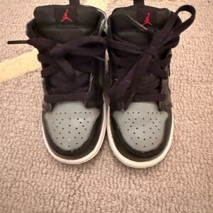 Jordan Kids Black and Gray Sneakers with Red Accents